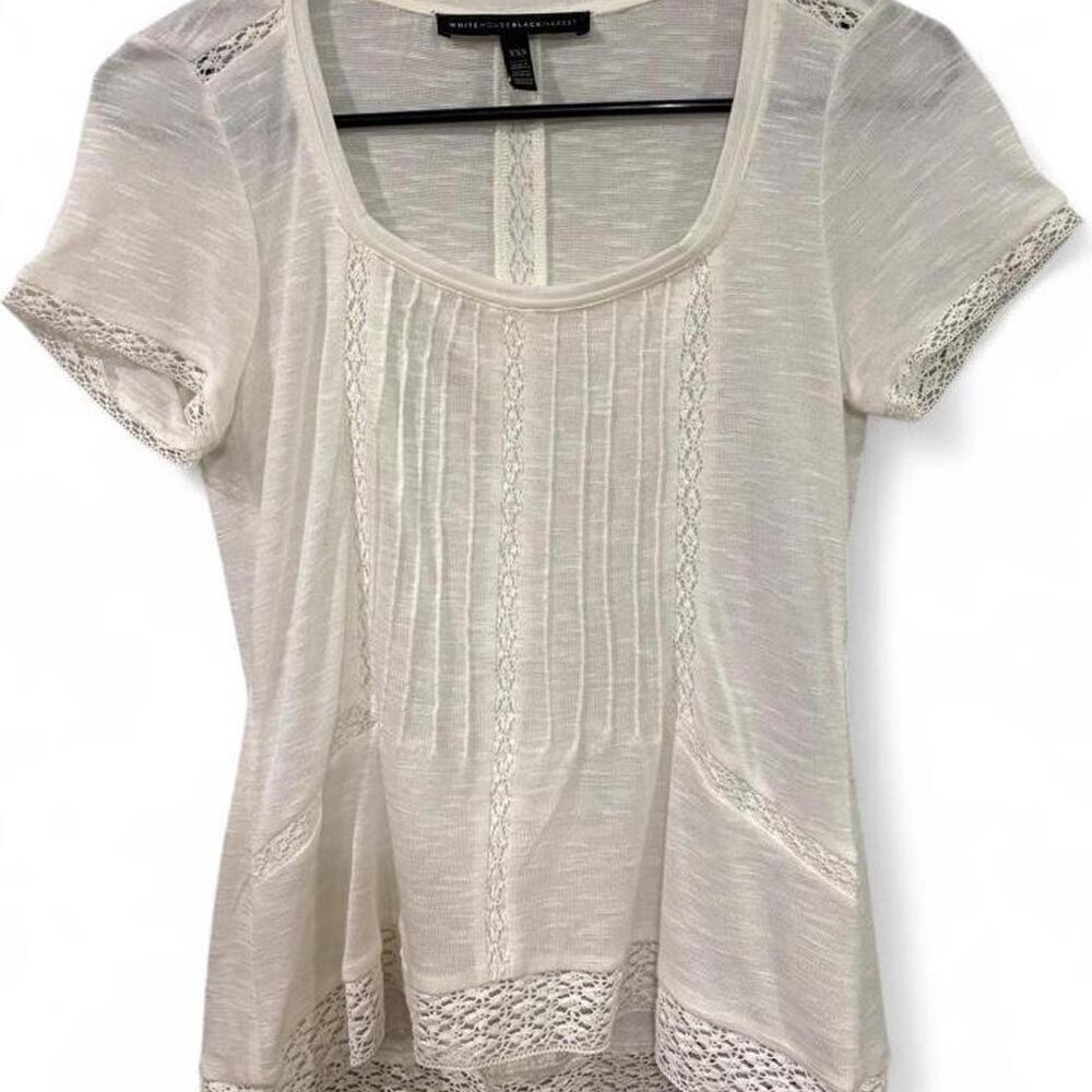 White House Black Market White Blouse with Lace Trim